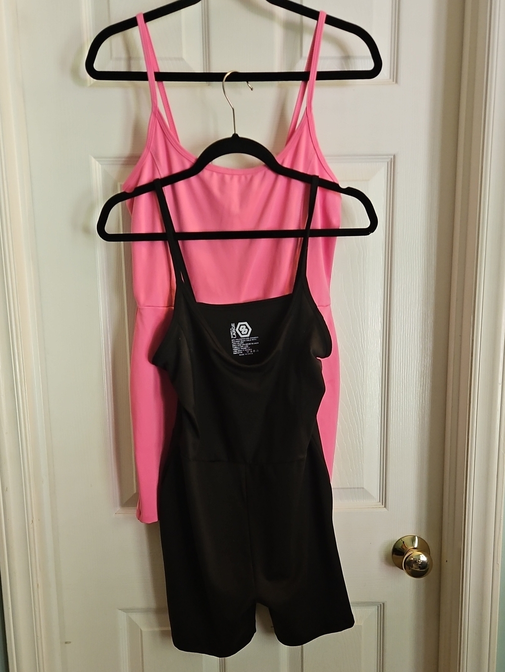Two-Piece Women’s Pink Slip & Black Romper Shapewear Set Lg